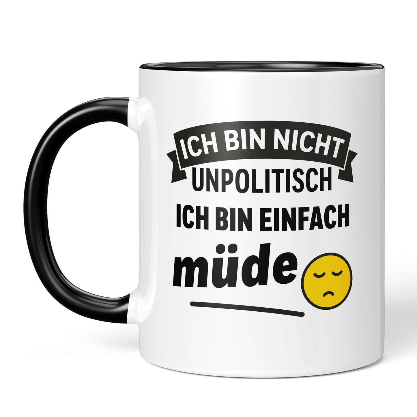 Front view black/white: tired statement mug