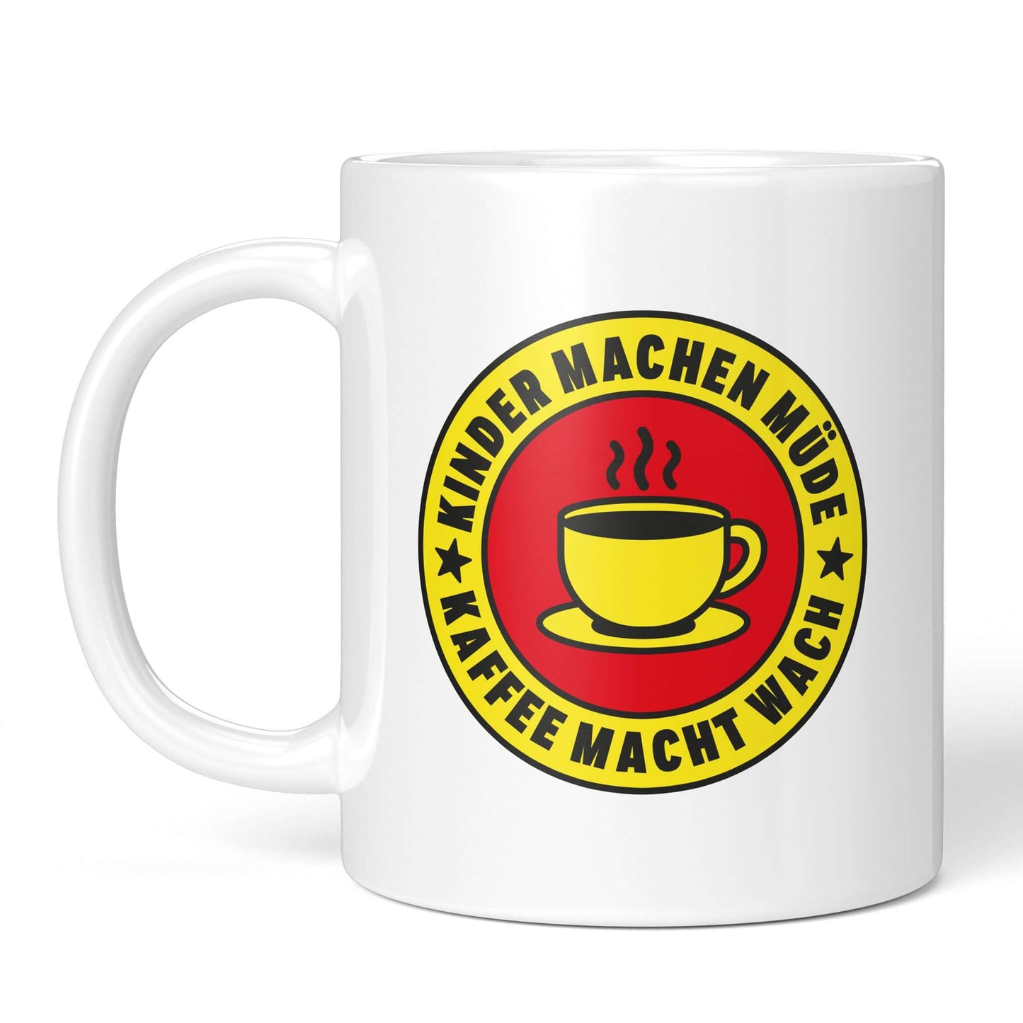 Front view white: red-yellow parent warning design