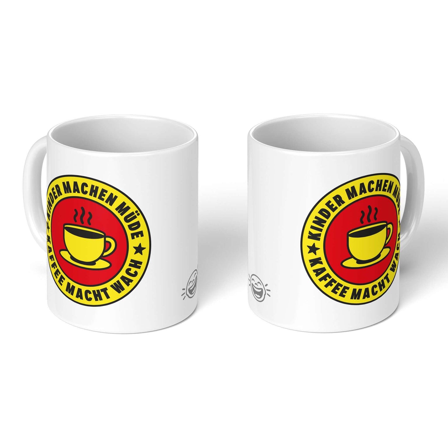 Two white mugs – front and back