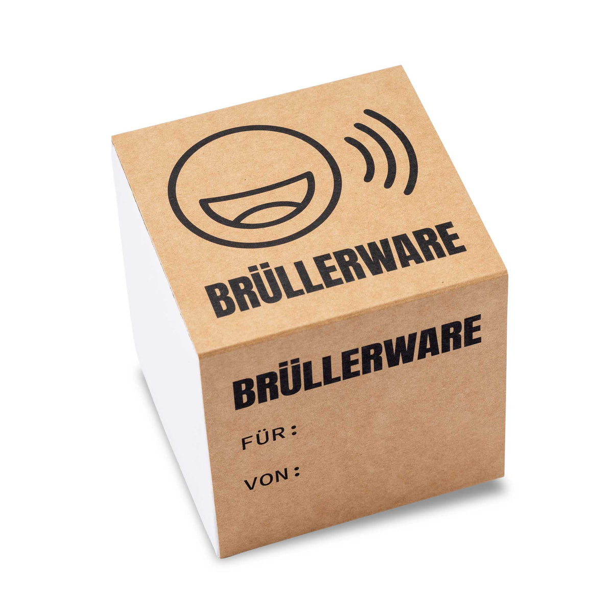 Brüllerware Geschenkkarton mit Kraftpapier-Banderole und Feldern für „Für“ und „Von“