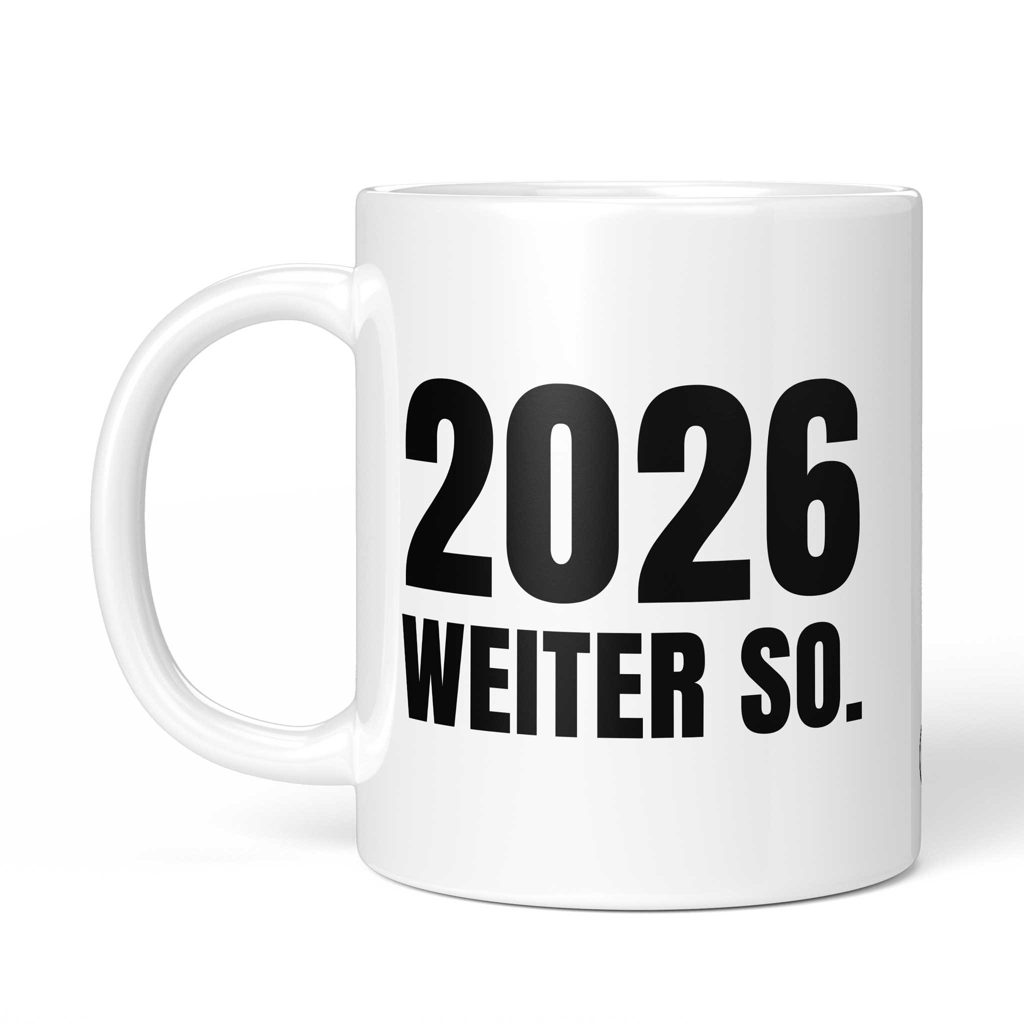 Rückseite der Brüllerware Tasse „2026. Weiter so.“ – beidseitiger Druck mit Brüllerware Markenzeichen