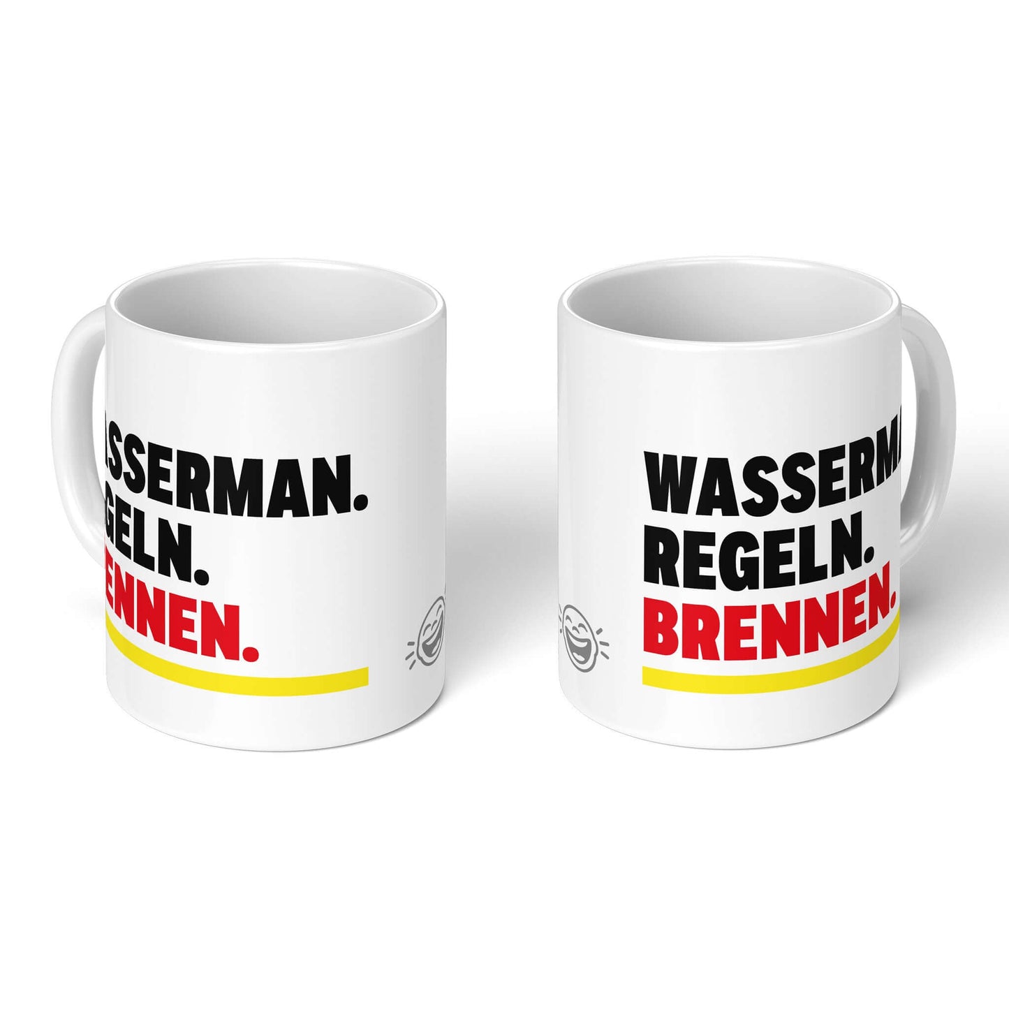 Zodiac Cup Aquarius – two white mugs, front and back with smiley