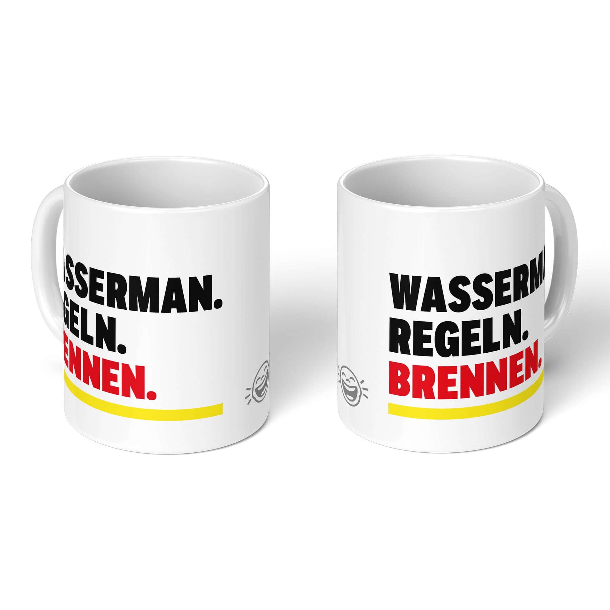 Zodiac Cup Aquarius – two white mugs, front and back with smiley