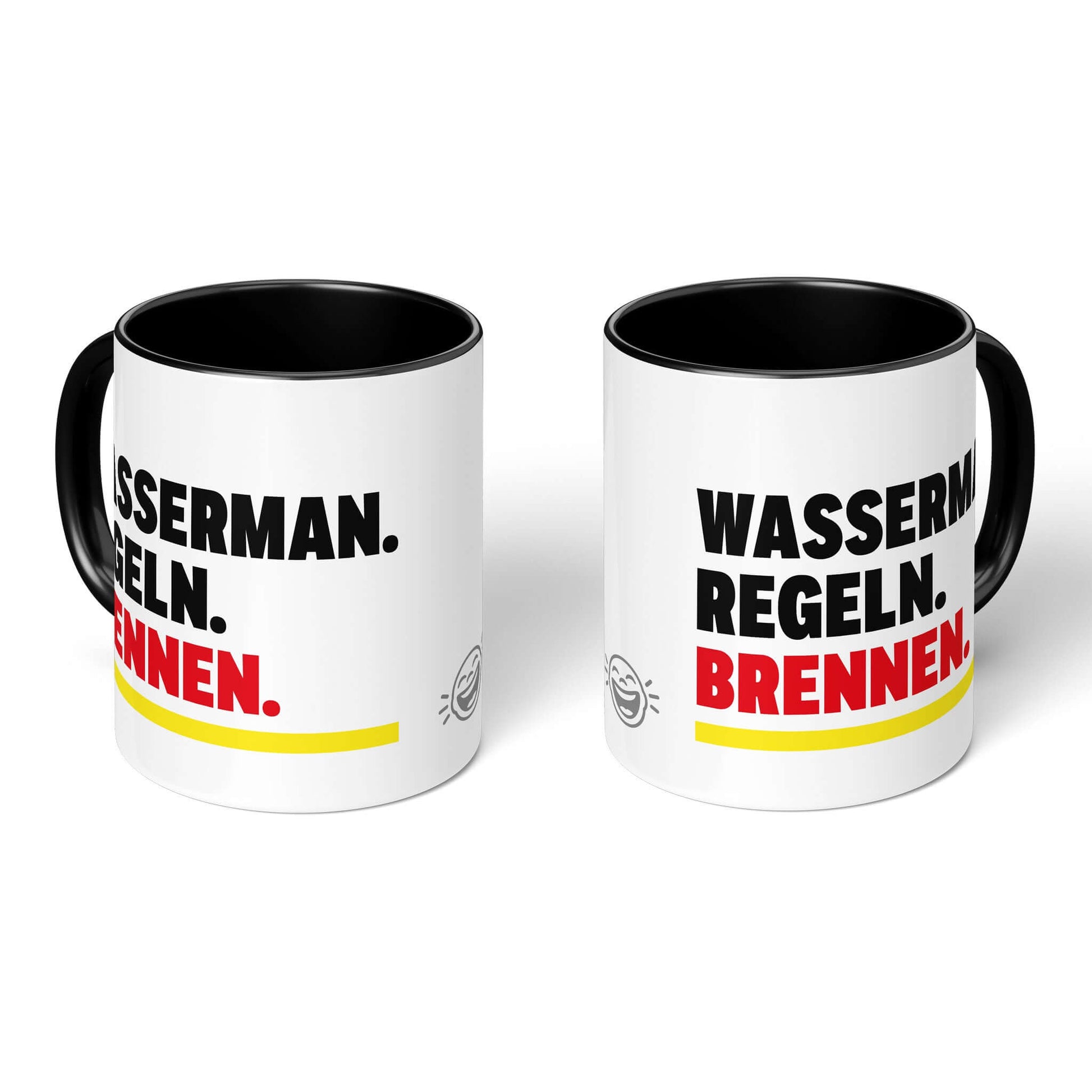 Rebel Mug – two black-handled mugs, Aquarius mug both sides