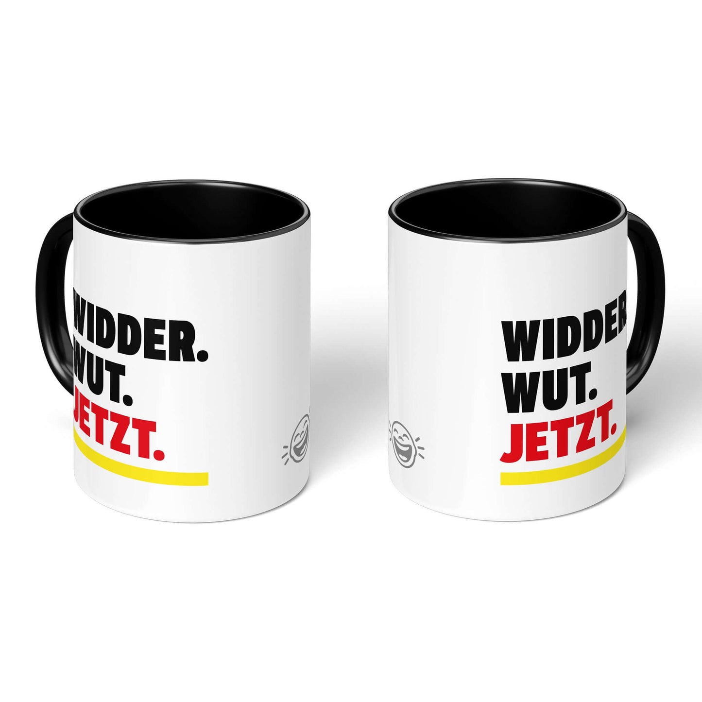 Fire Sign Humor Mug – two black-handled mugs, front and back