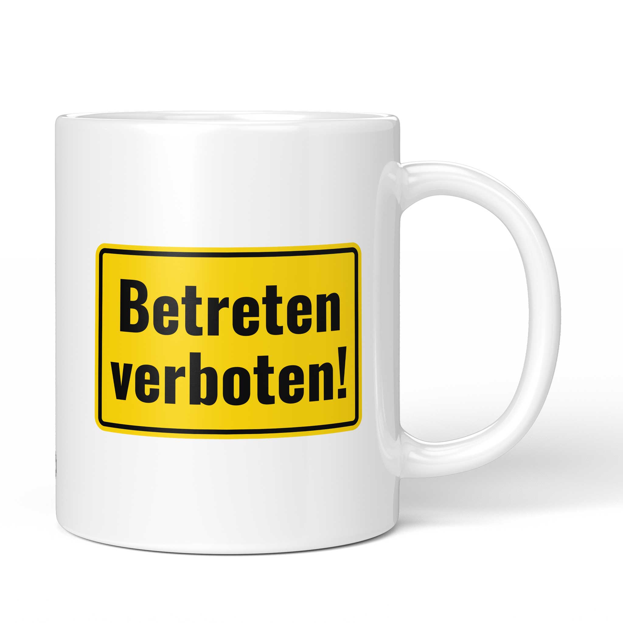 Brüllerware Tasse mit Spruch „Betreten verboten!“ – weiße Keramiktasse mit schwarzem Statement-Druck und Brüllerware Icon