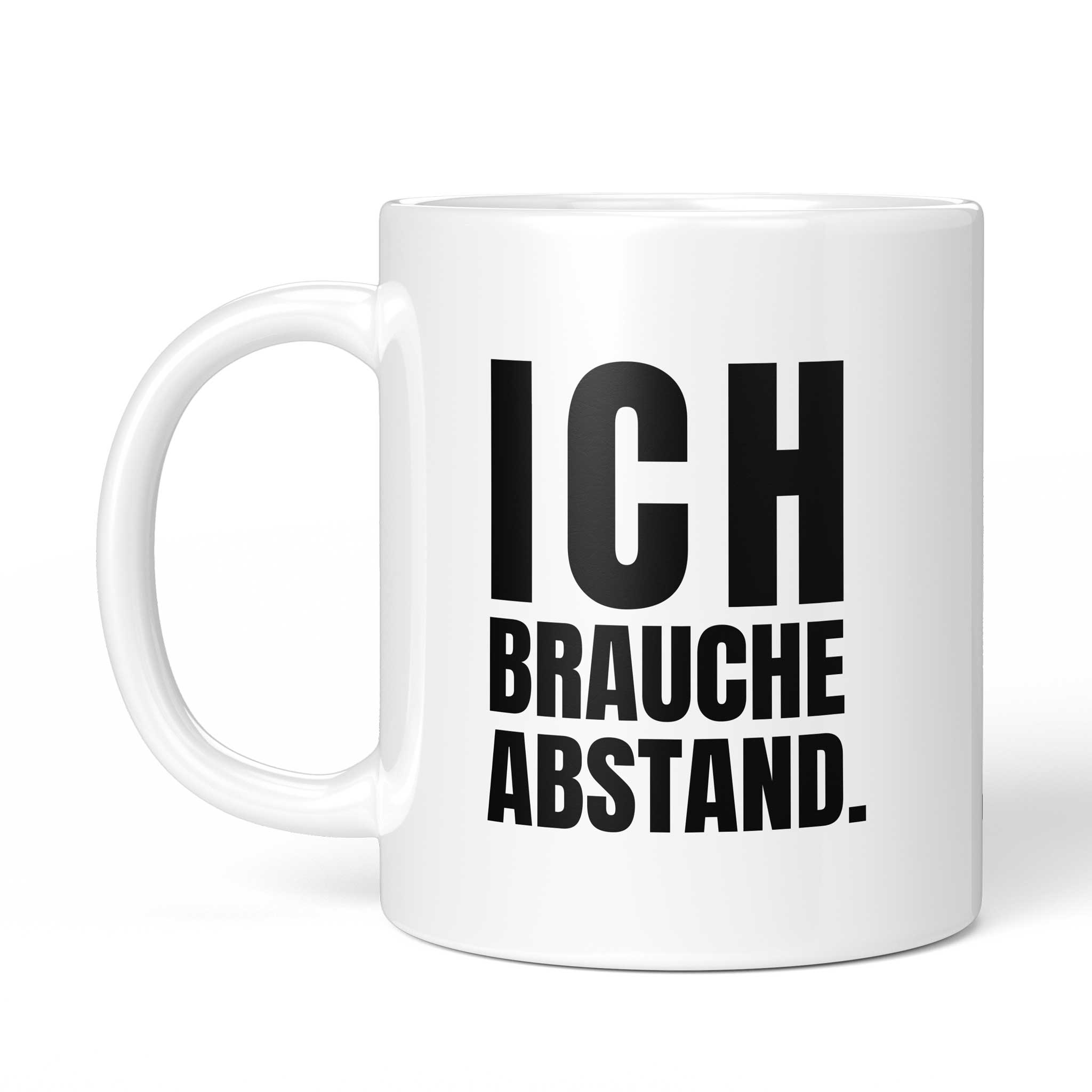Rückseite der Brüllerware Tasse „Ich brauche Abstand.“ – beidseitiger Druck mit Brüllerware Markenzeichen