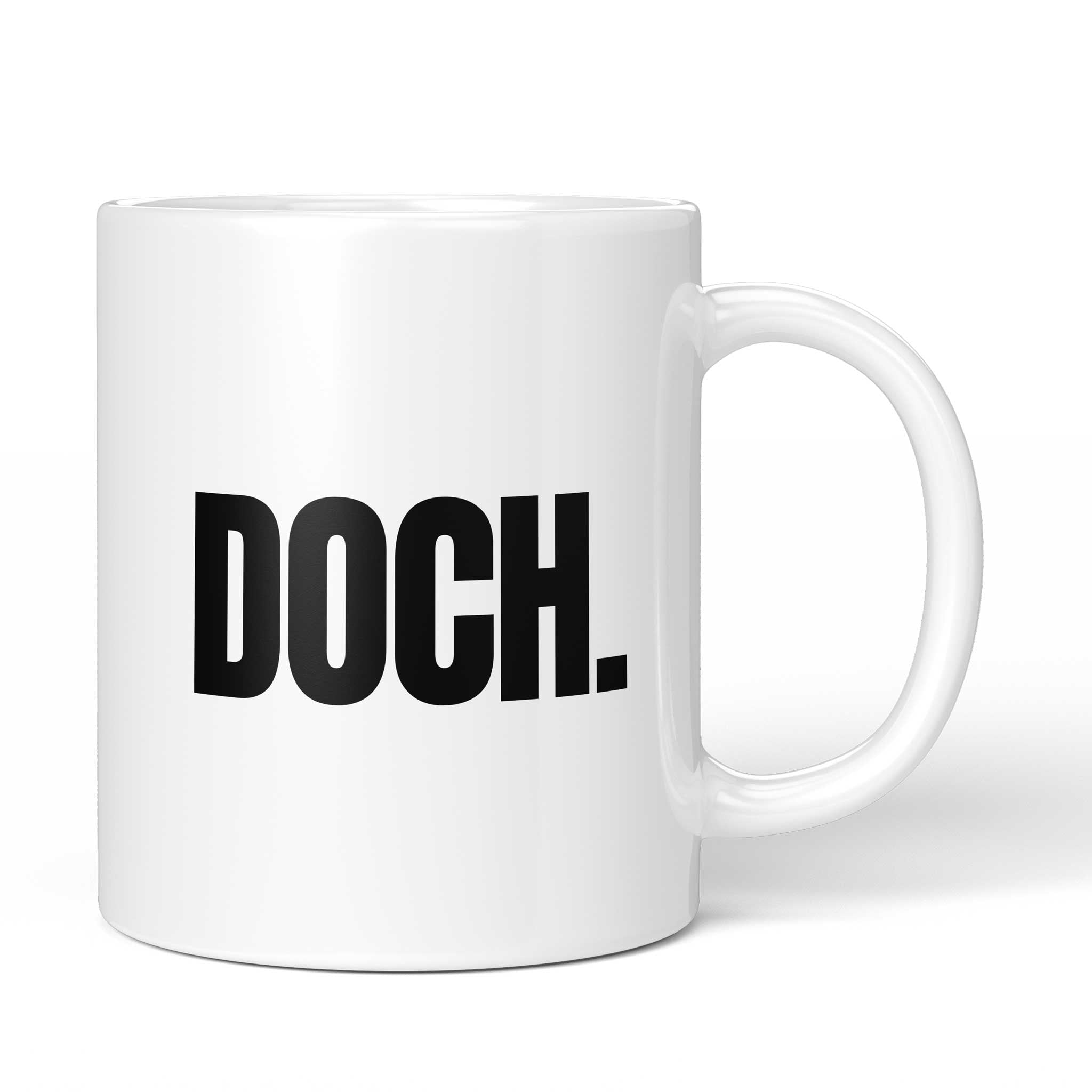 Schwarzwälder Manufaktur-Tasse „DOCH.“ von Brüllerware™. Hochwertige Keramik mit industriellem Statement-Druck für das Büro.