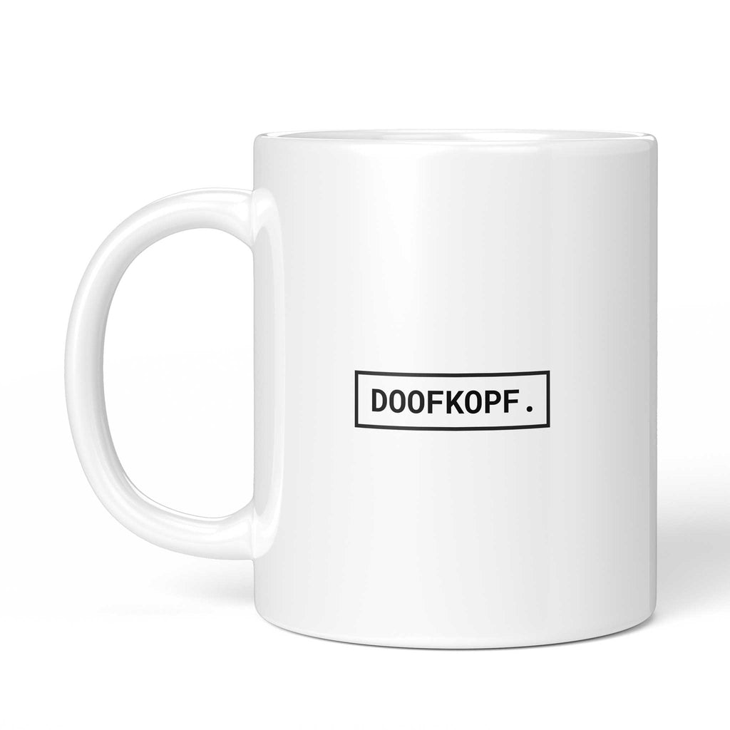 Rückseite der Brüllerware Tasse „Doofkopf.“ – beidseitiger Druck mit Brüllerware Markenzeichen