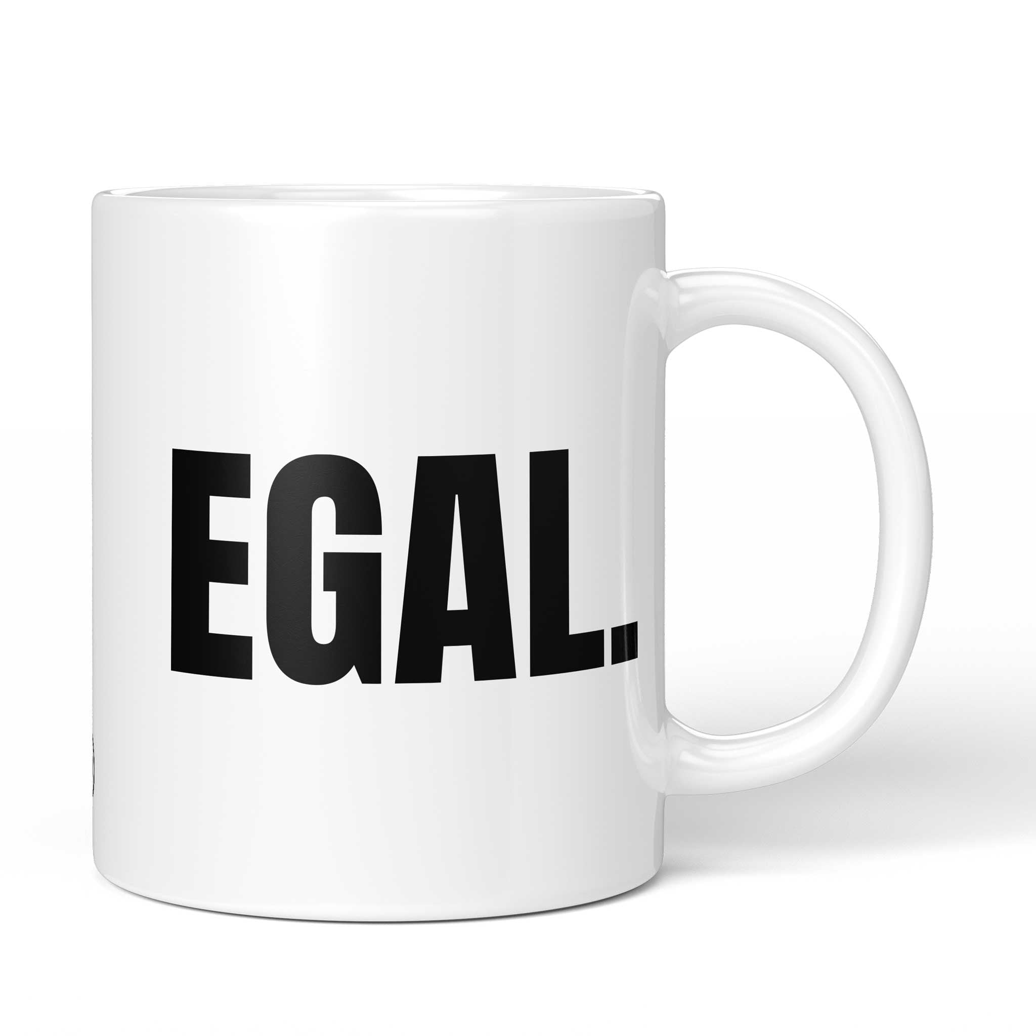 Brüllerware Tasse mit Spruch „Egal.“ – weiße Keramiktasse mit schwarzem Statement-Druck und Brüllerware Icon