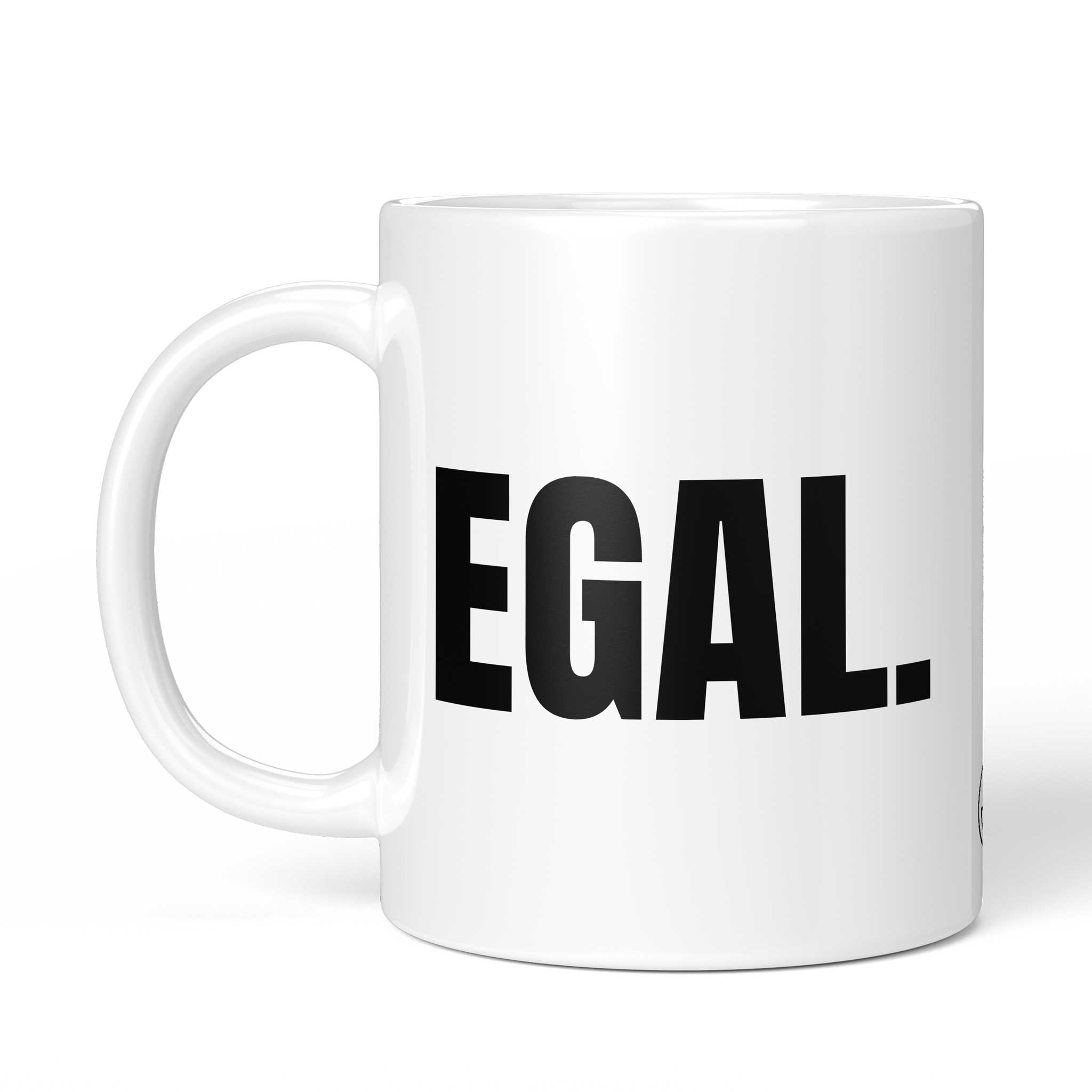 Rückseite der Brüllerware Tasse „Egal.“ – beidseitiger Druck mit Brüllerware Markenzeichen