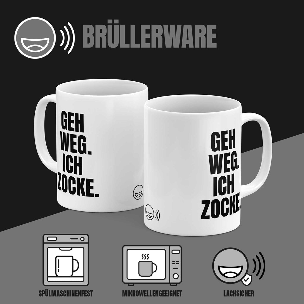 Brüllerware Kaffeetasse mit Spruch „Geh weg. Ich zocke.“ – spülmaschinenfest, mikrowellengeeignet, Markenqualität