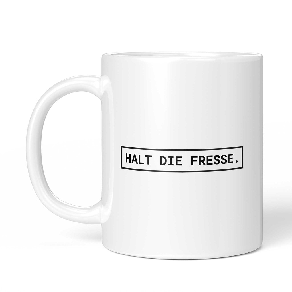 Rückseite der Brüllerware Tasse „Halt die Fresse.“ – beidseitiger Druck mit Brüllerware Markenzeichen