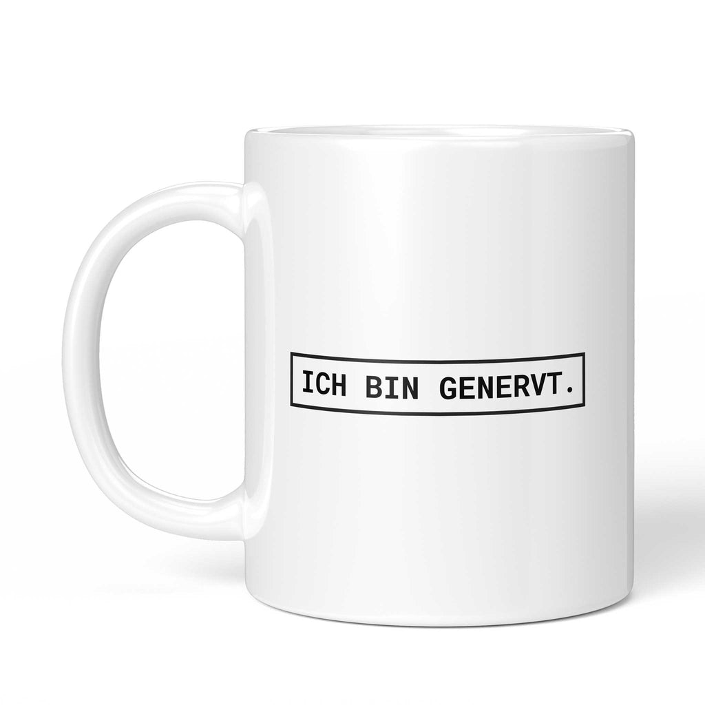 Rückseite der Brüllerware Tasse „Ich bin genervt.“ – beidseitiger Druck mit Brüllerware Markenzeichen