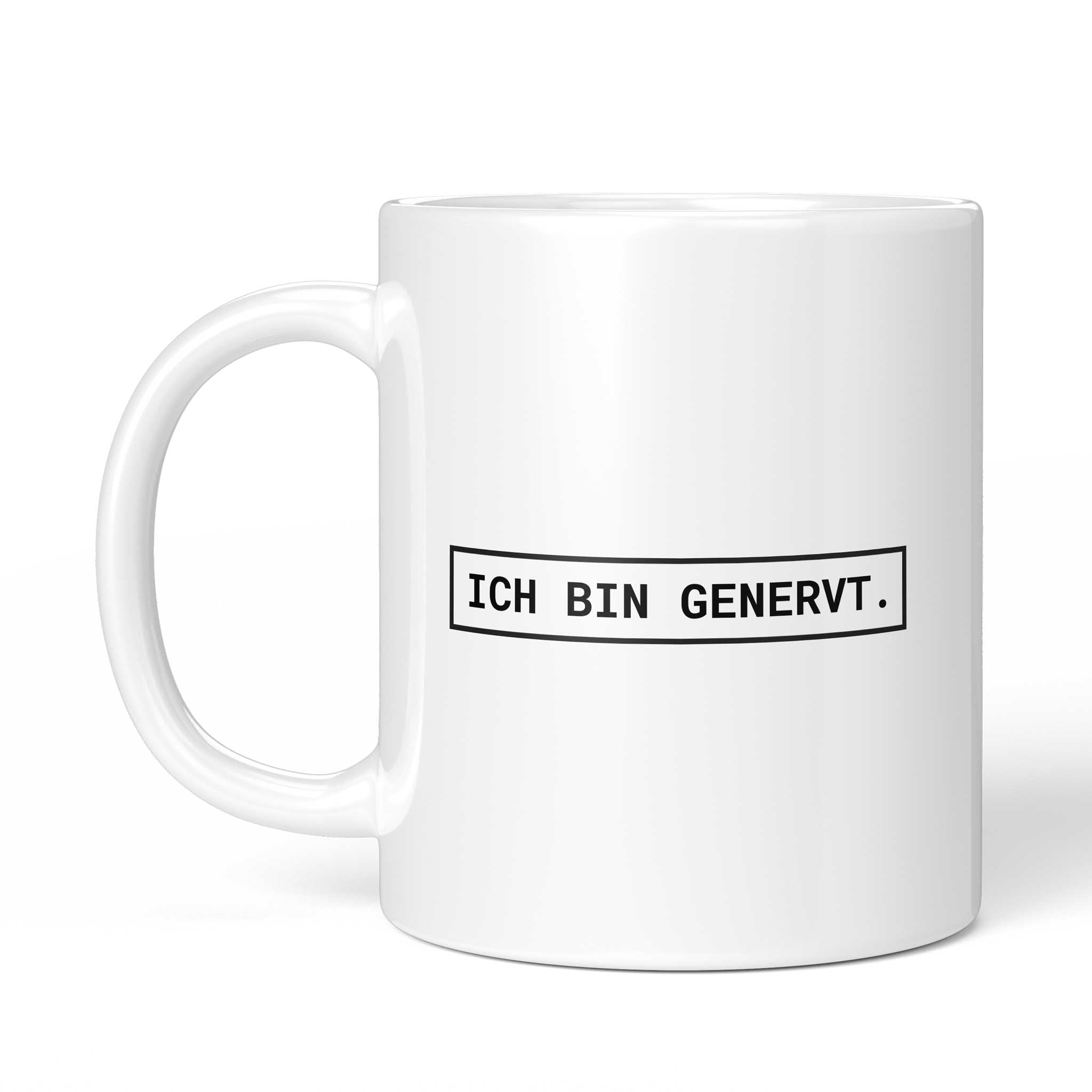 Rückseite der Brüllerware Tasse „Ich bin genervt.“ – beidseitiger Druck mit Brüllerware Markenzeichen