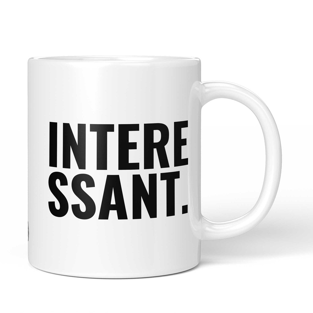 Brüllerware Tasse mit Spruch „Interessant.“ – weiße Keramiktasse mit schwarzem Statement-Druck und Brüllerware Icon