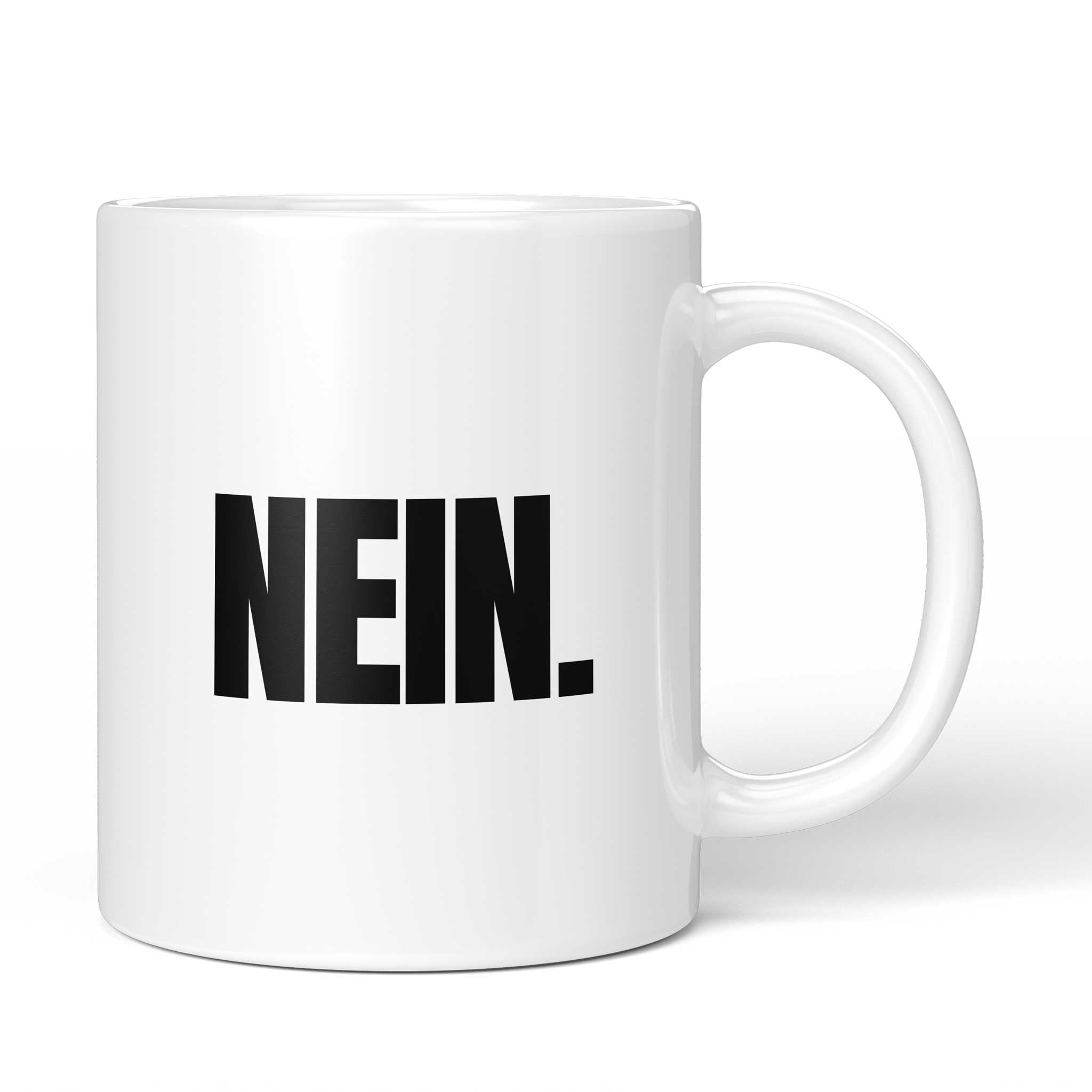 Brüllerware™ Statement-Tasse „NEIN.“ in weißer Keramik mit schwarzem Font. Produktdesign „The Shouter“ aus der Manufaktur im Schwarzwald.