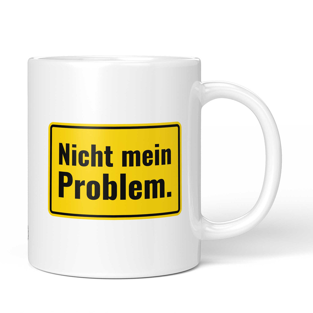 Brüllerware Tasse mit Spruch „Nicht mein Problem.“ – weiße Keramiktasse mit schwarzem Statement-Druck und Brüllerware Icon