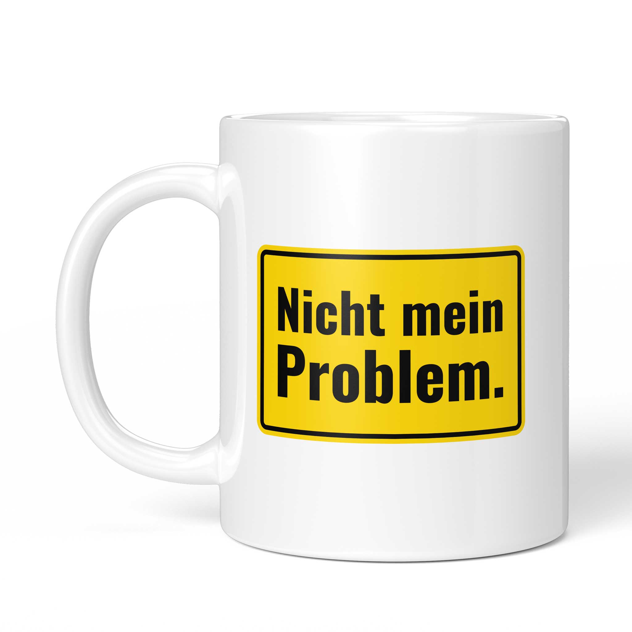 Rückseite der Brüllerware Tasse „Nicht mein Problem.“ – beidseitiger Druck mit Brüllerware Markenzeichen
