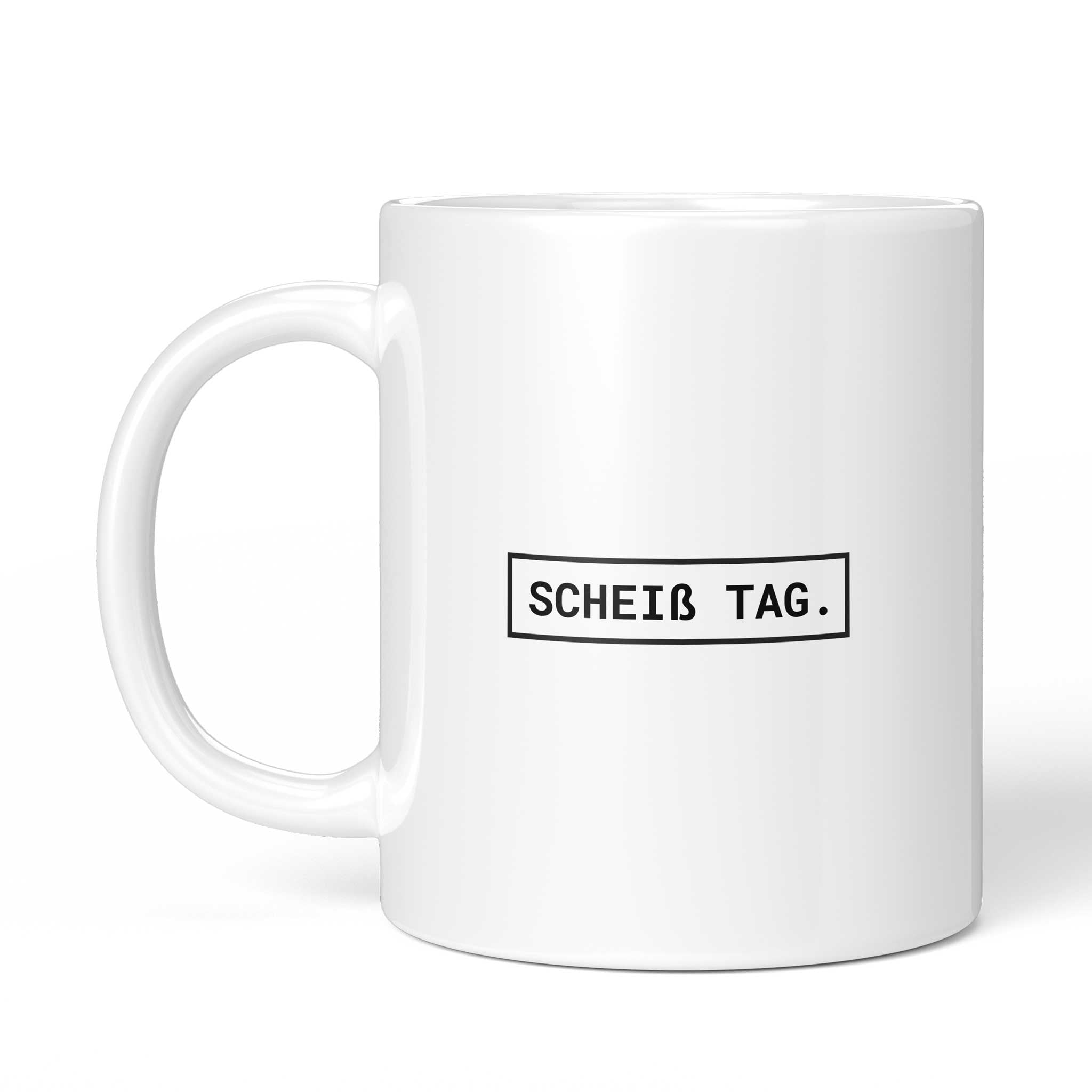 Rückseite der Brüllerware Tasse „Scheiß Tag.“ – beidseitiger Druck mit Brüllerware Markenzeichen