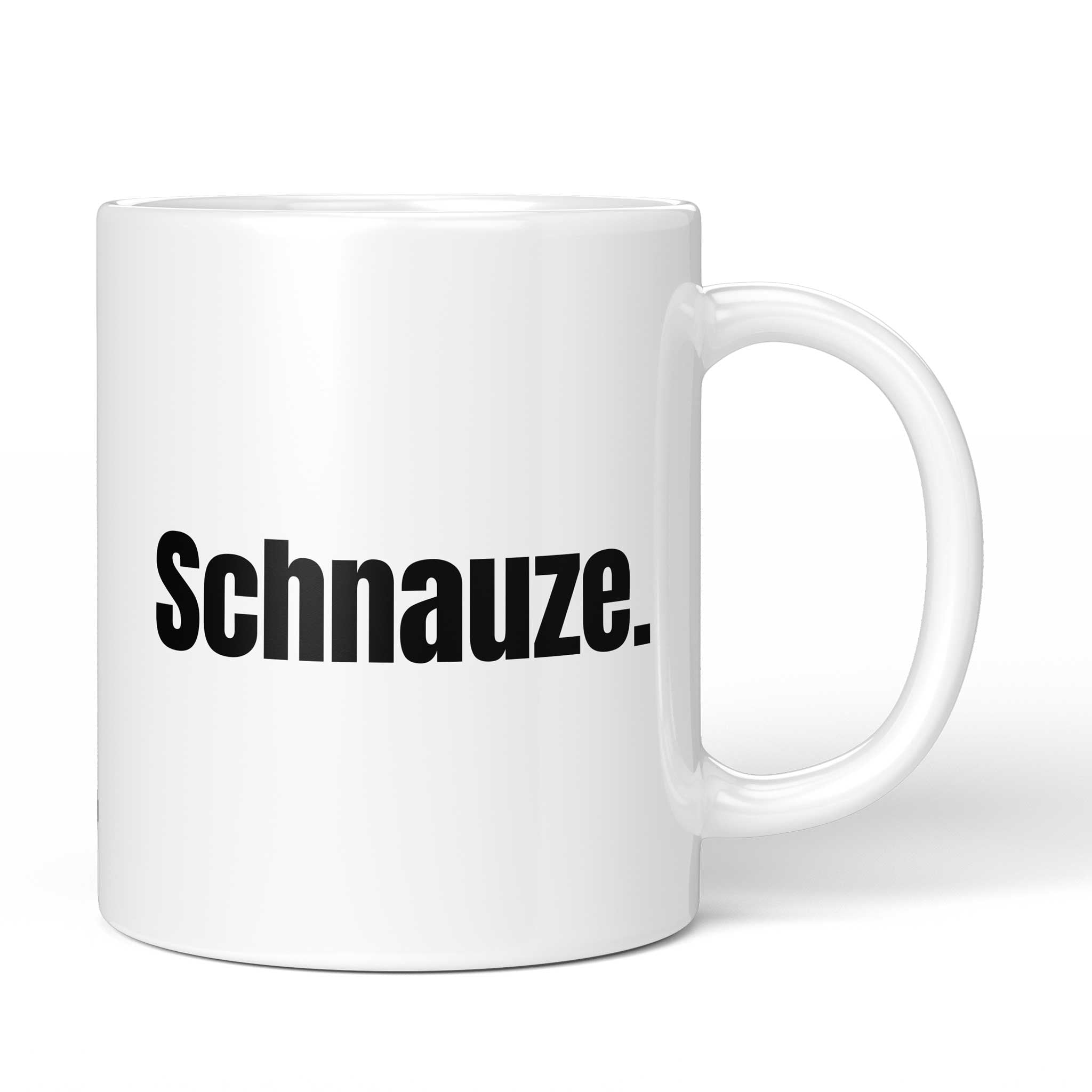 Brüllerware Tasse mit Spruch „Schnauze.“ – weiße Keramiktasse mit schwarzem Statement-Druck und Brüllerware Icon
