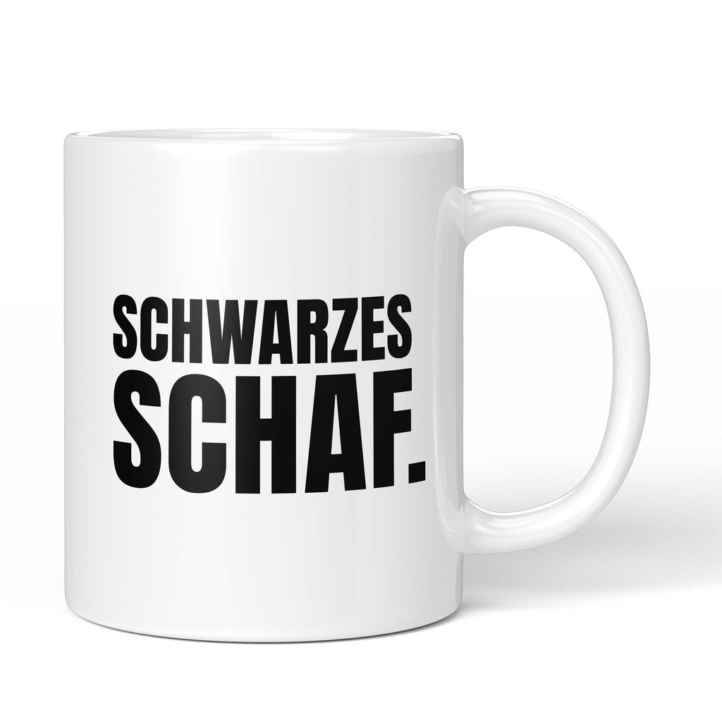 Brüllerware Tasse mit Spruch „Schwarzes Schaf.“ – weiße Keramiktasse mit schwarzem Statement-Druck und Brüllerware Icon
