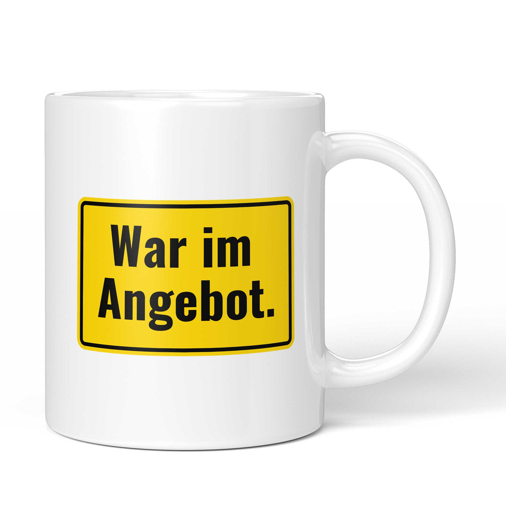 Brüllerware Tasse mit Spruch „War im Angebot.“ – weiße Keramiktasse mit schwarzem Statement-Druck und Brüllerware Icon