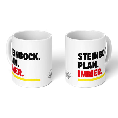 Zodiac Cup Capricorn – two white mugs, front and back with smiley