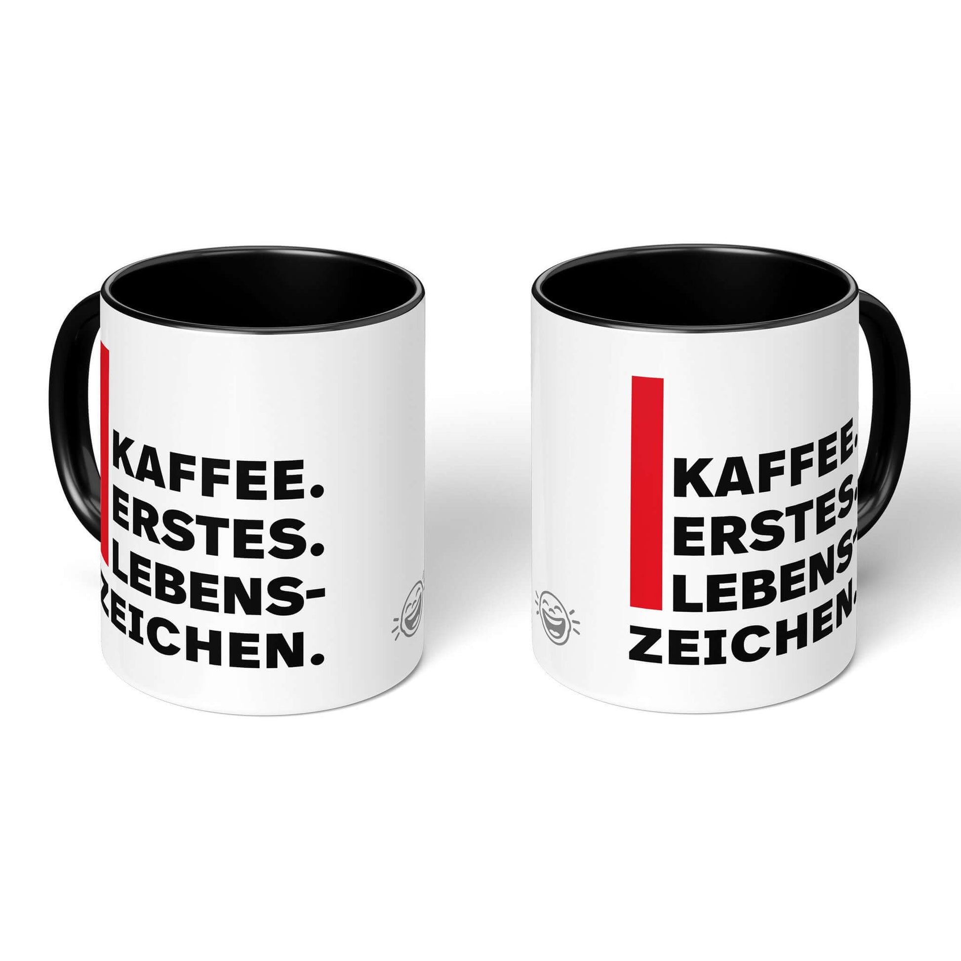 Pair of minimalist mugs – black/white with visible print & icon