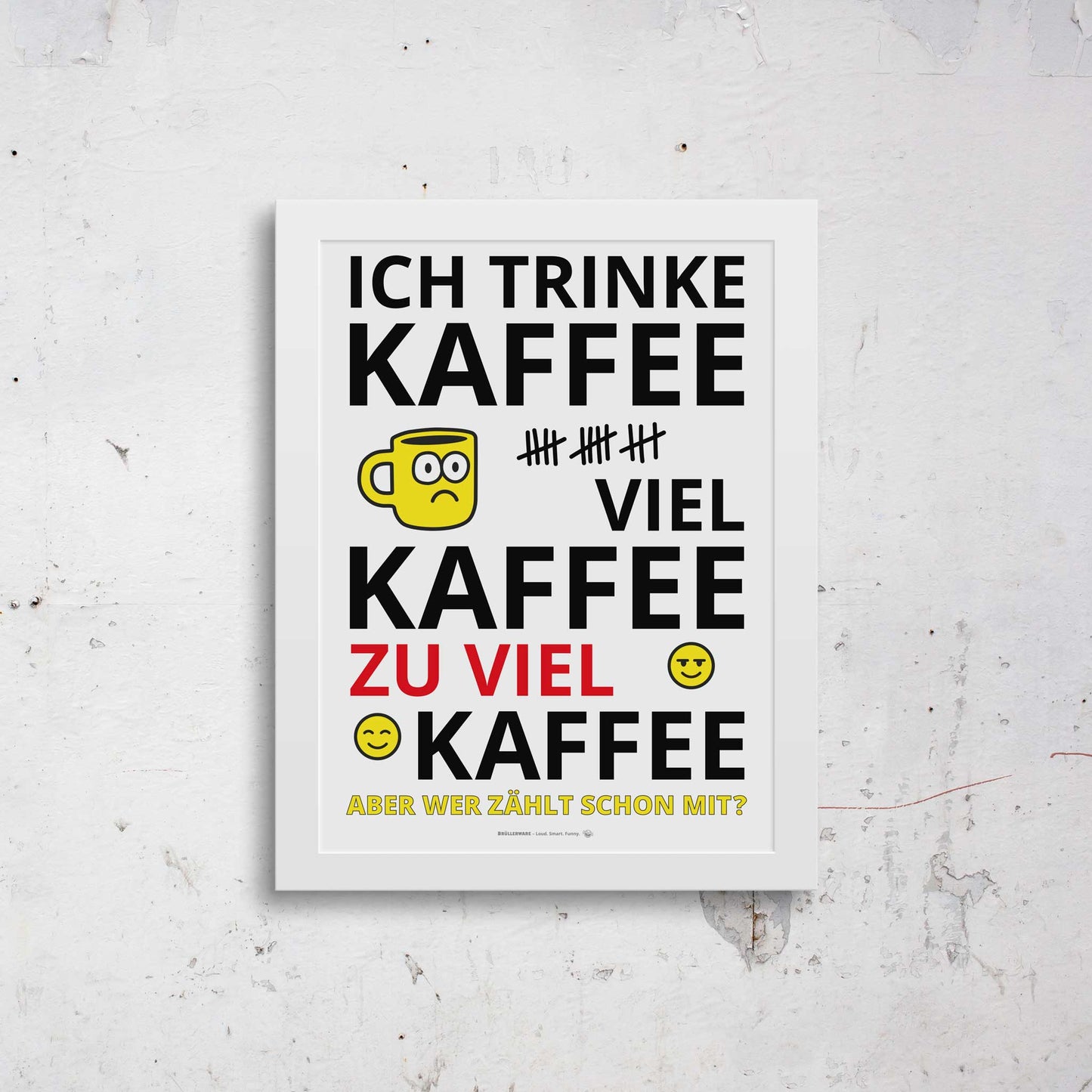 Framed coffee wall art on white concrete wall