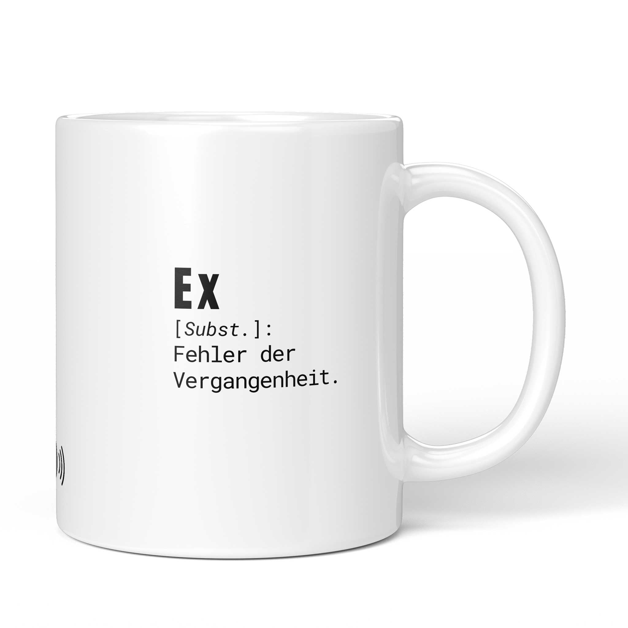 Brüllerware Tasse mit Spruch: "Ex [Subst.]: Fehler der Vergangenheit." - Lustige Kaffeetasse für Büro & Alltag - Schwarz Weiß Design