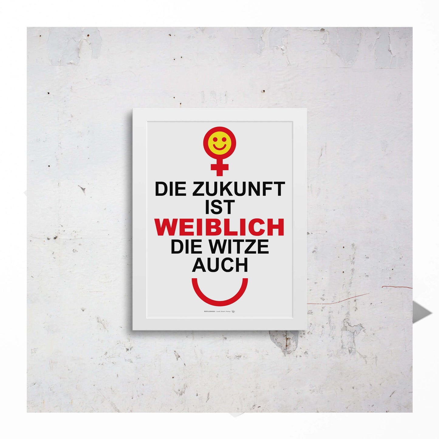 Framed gender equality poster on wall