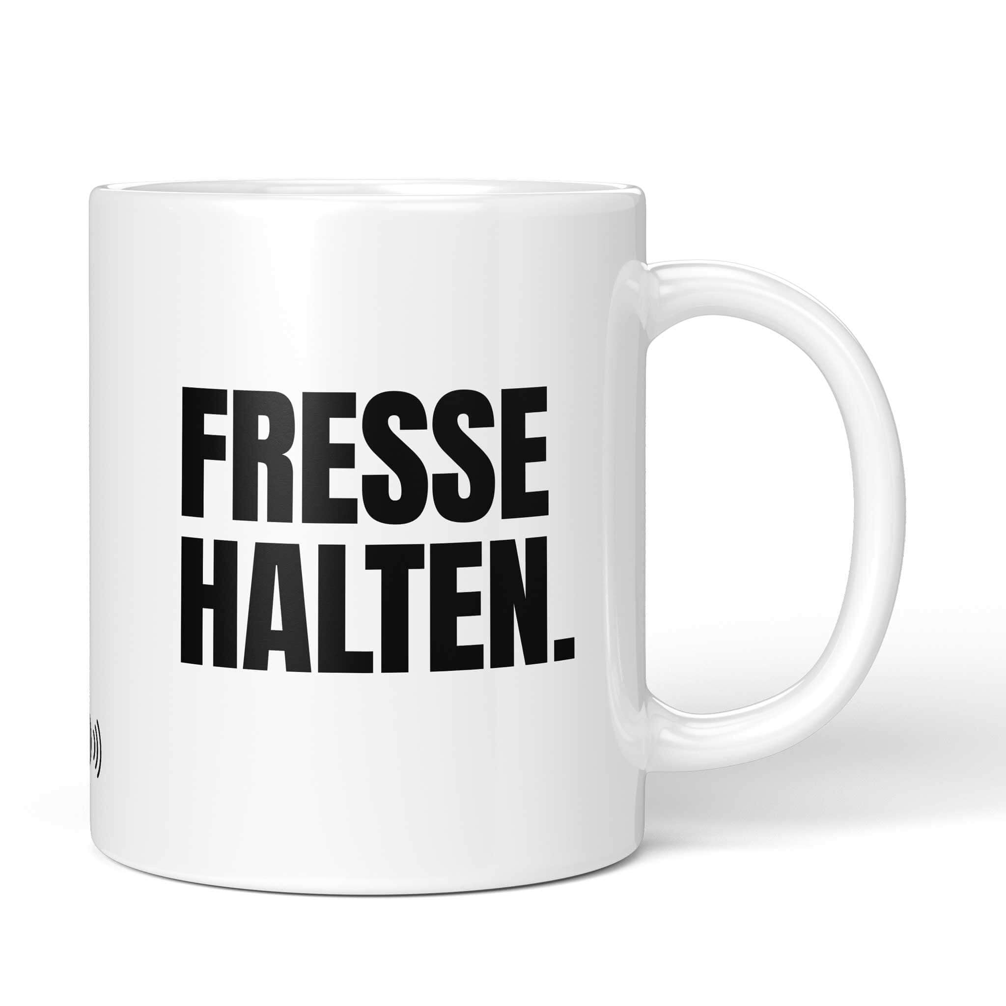Brüllerware Tasse mit Spruch: "Fresse halten" - Lustige Kaffeetasse für Büro & Alltag - Schwarz Weiß Design
