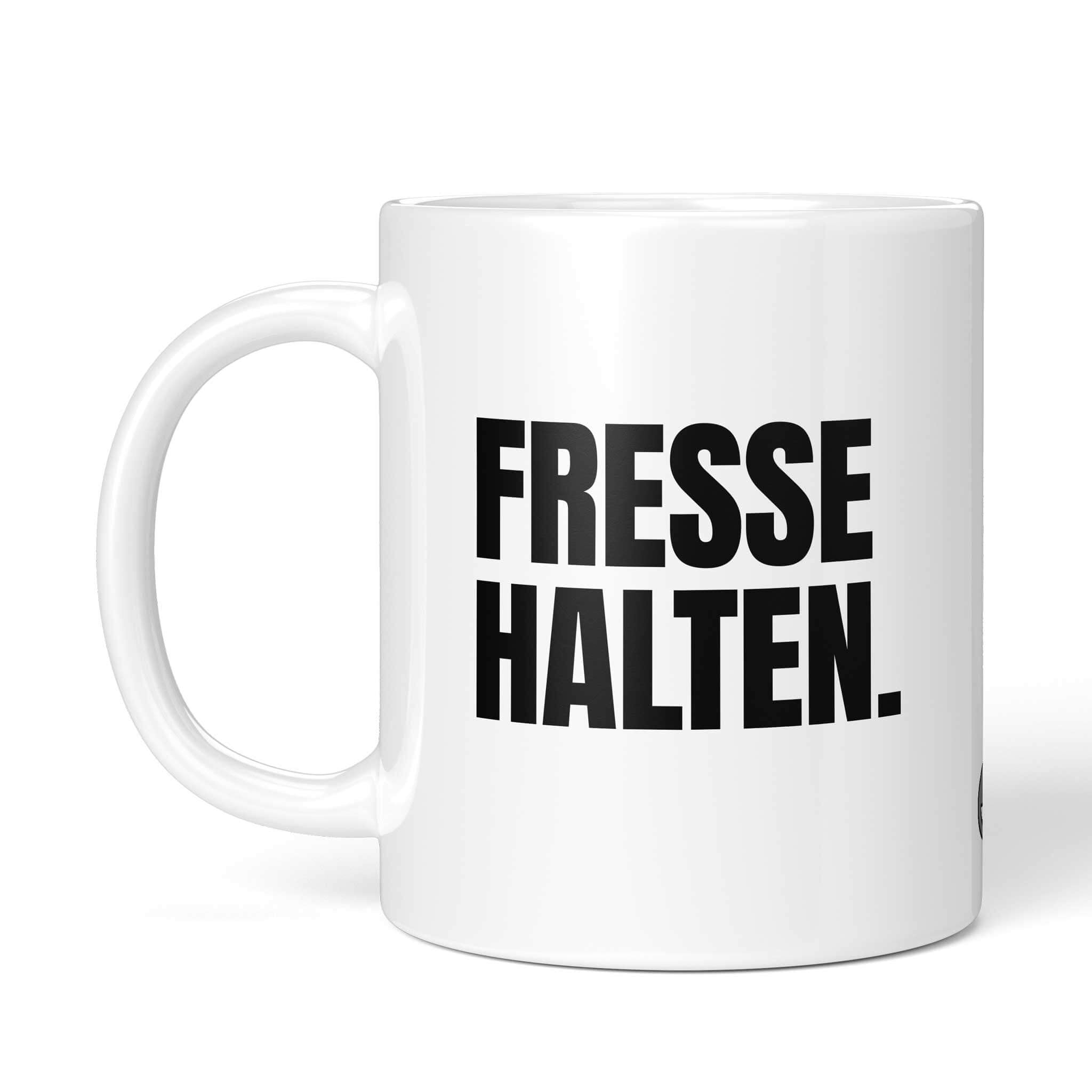 Detailansicht Spruch Tasse "Fresse halten." - Hochwertiger Keramikdruck von Brüllerware