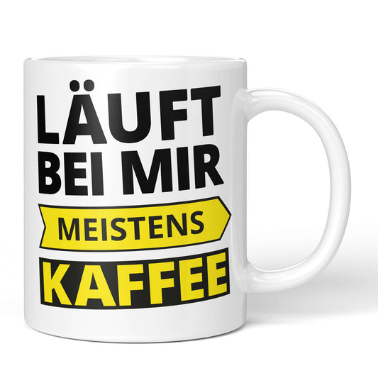 Funny mug with German quote "Running on coffee" – white ceramic, BRÜLLERWARE