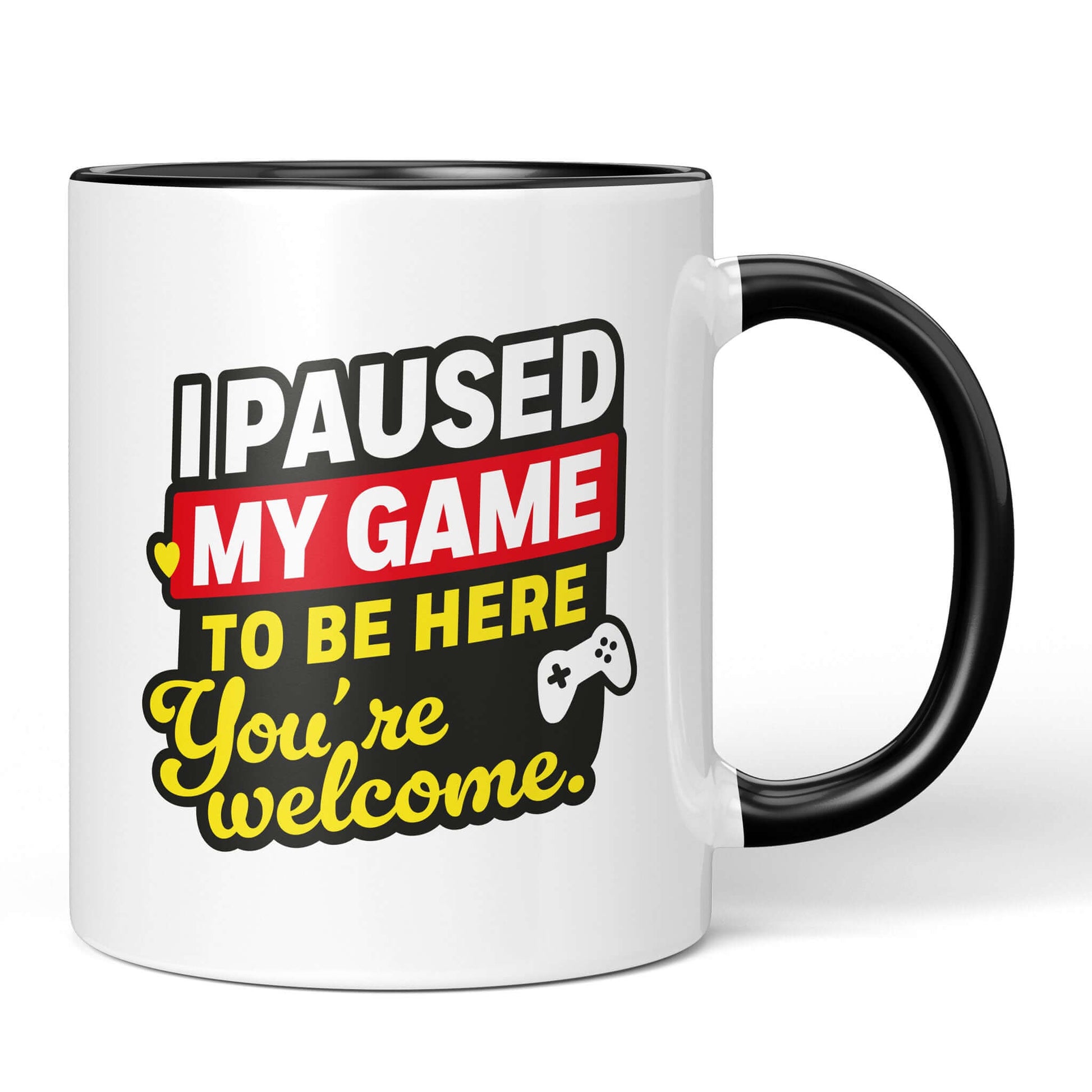 Gaming mug with black handle & controller illustration