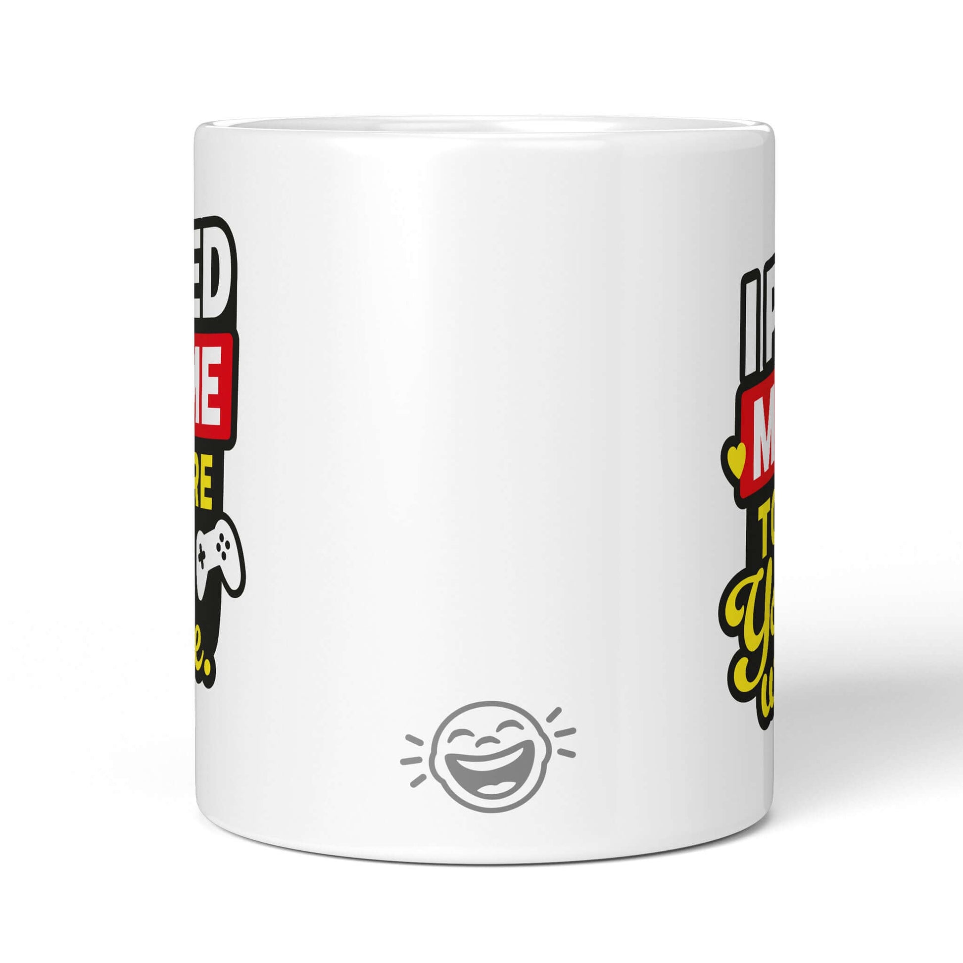 Back view of plain white mug with Brüllerware logo