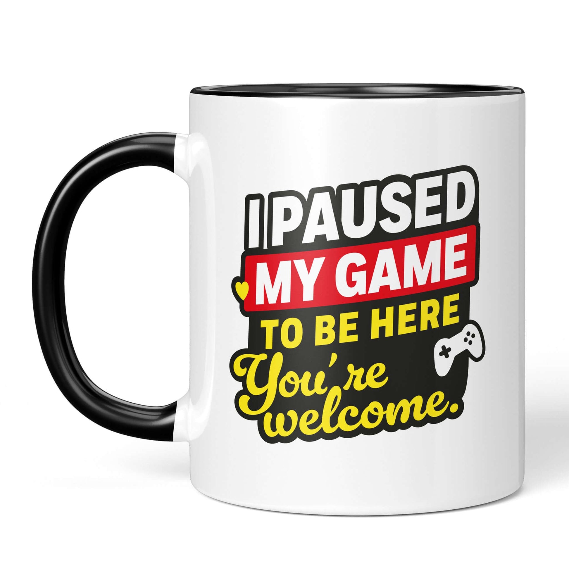 Contrast mug with bold nerdy quote & heart accent