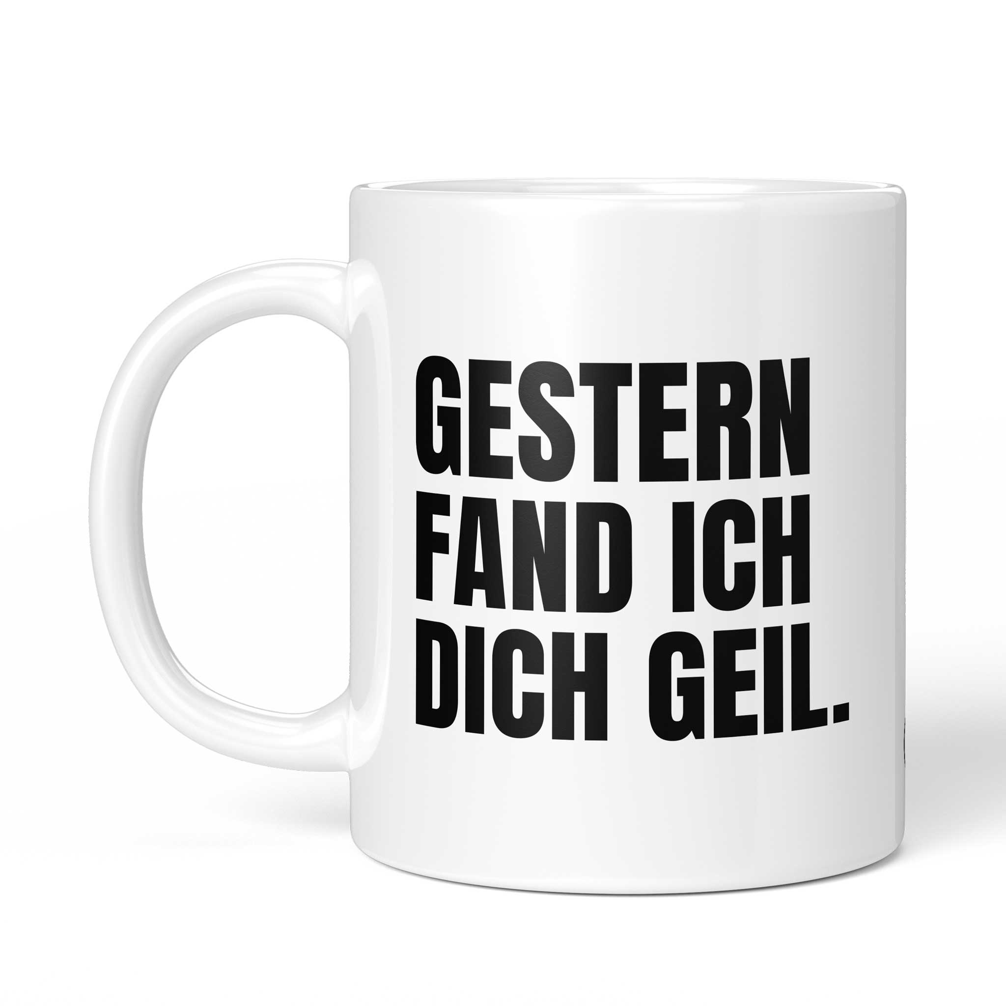 Rückseite der Brüllerware Tasse „Gestern fand ich dich geil.“ – beidseitiger Druck mit Brüllerware Markenzeichen