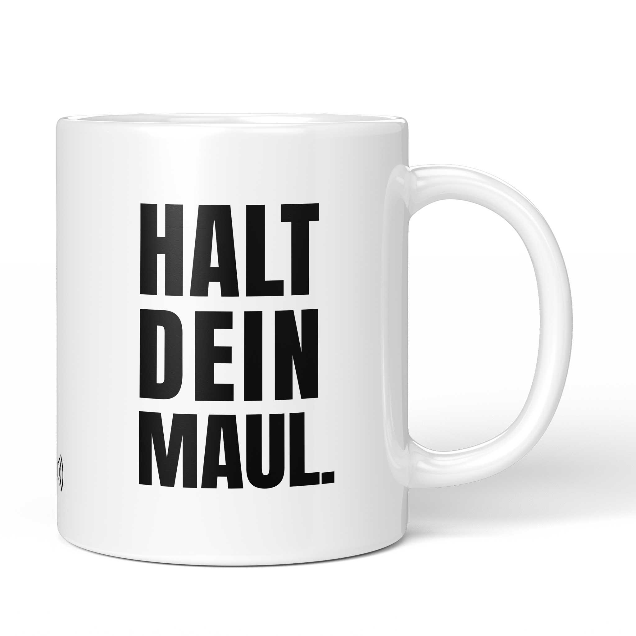 Brüllerware Tasse mit Spruch: "Halt dein Maul." - Lustige Kaffeetasse für Büro & Alltag - Schwarz Weiß Design