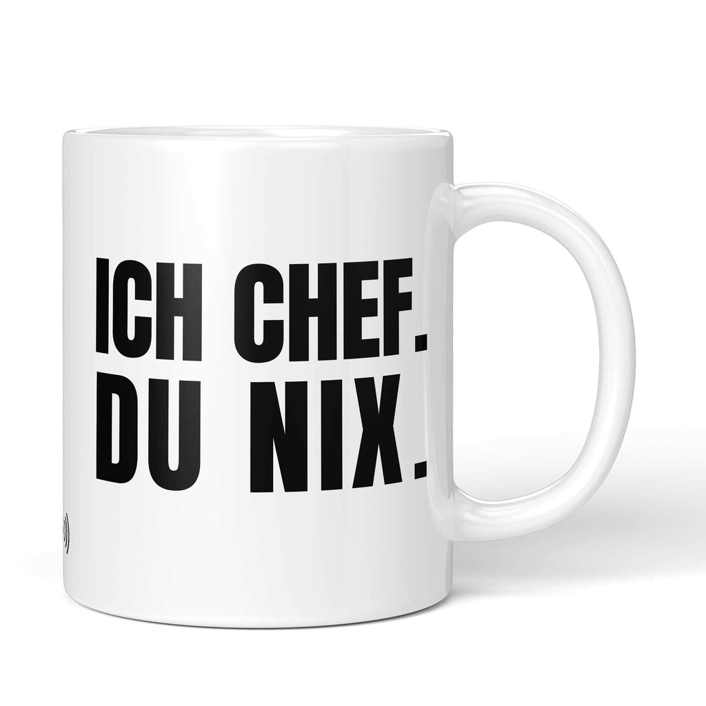Brüllerware Tasse mit Spruch: "Ich Chef. Du nix." - Lustige Kaffeetasse für Büro & Alltag - Schwarz Weiß Design