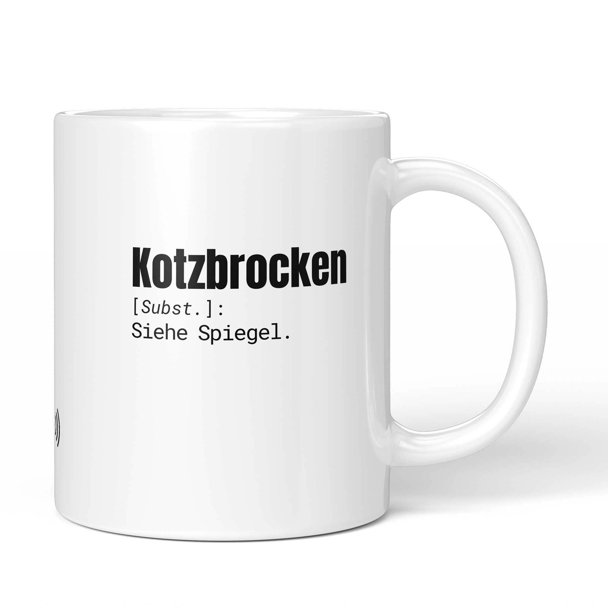 Brüllerware Tasse mit Spruch: "Kotzbrocken [Subst.]: Siehe Spiegel." - Lustige Kaffeetasse für Büro & Alltag - Schwarz Weiß Design