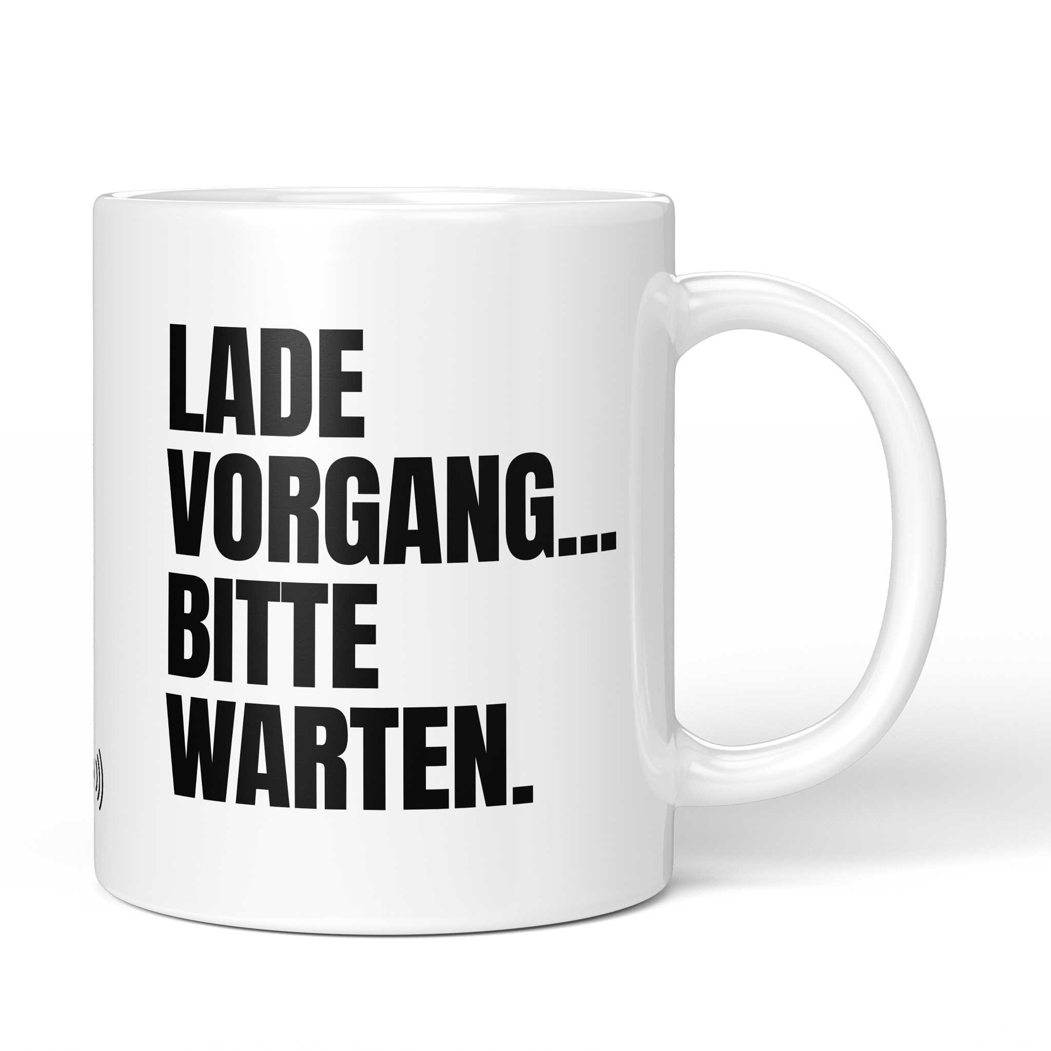 Brüllerware Tasse mit Spruch: "Ladevorgang... Bitte warten." - Lustige Kaffeetasse für Büro & Alltag - Schwarz Weiß Design