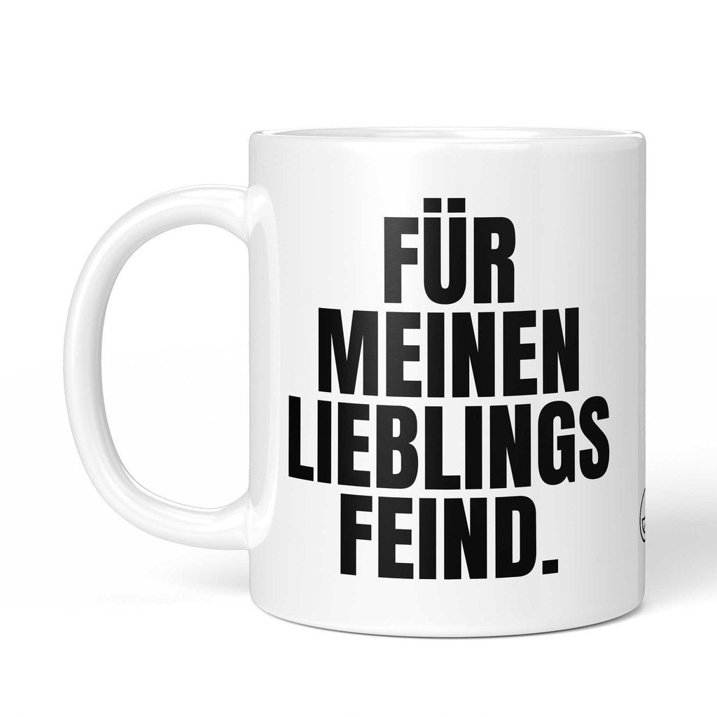 Rückseite der Brüllerware Tasse "Für meinen Lieblings-Feind." mit Logo - Spülmaschinenfest & Mikrowellengeeignet