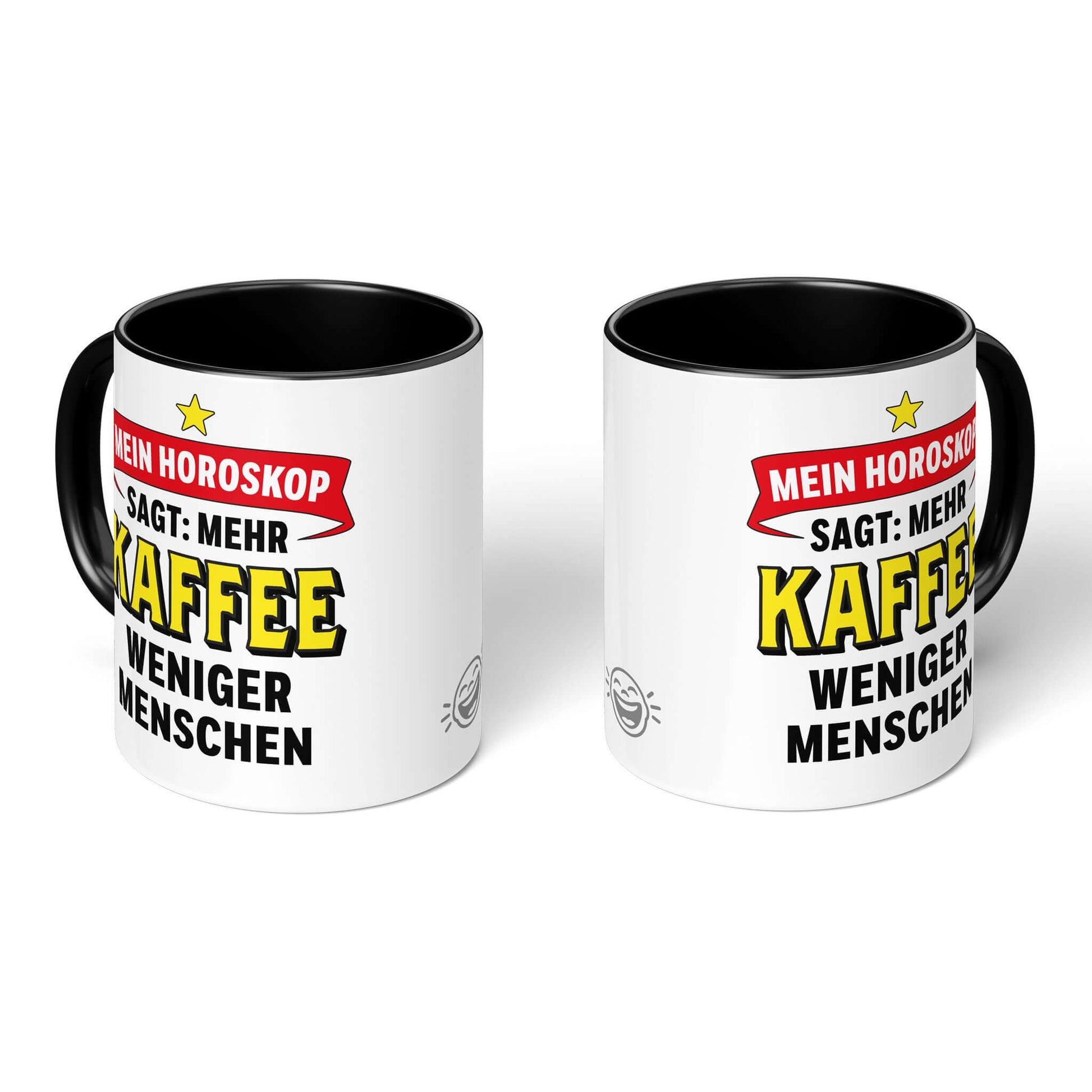 Pair of black-accented mugs – front & back