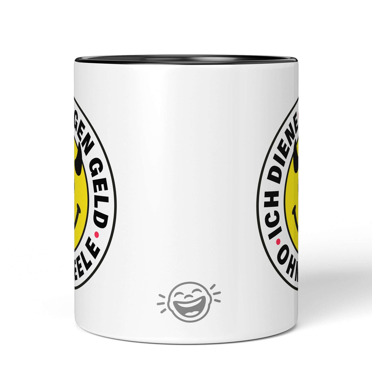 Ironic gift mug – back view of black handle version with logo