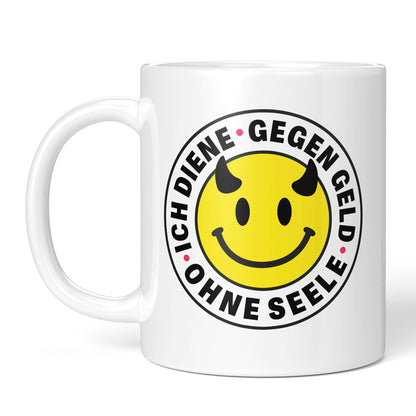 Cynical office mug white – front view devil-smiley mug