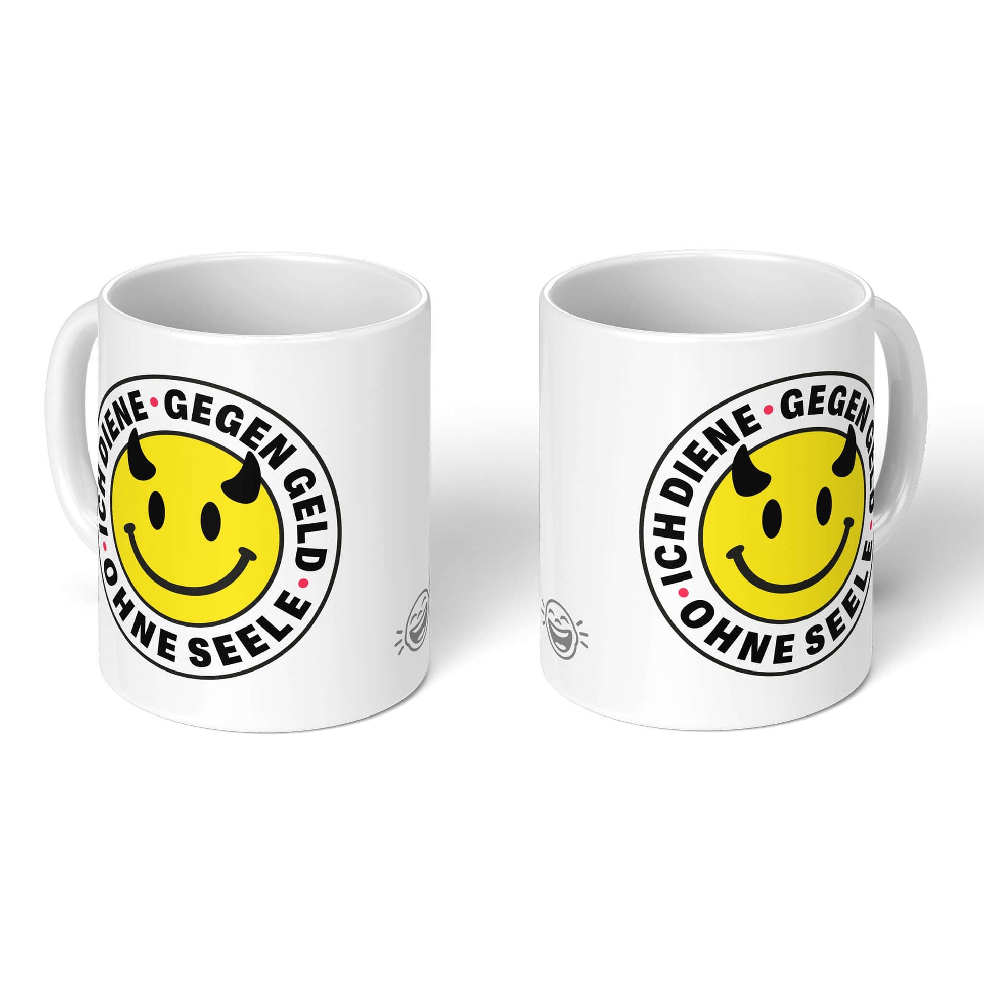 Funny office mugs – side-by-side front and back views of white mug