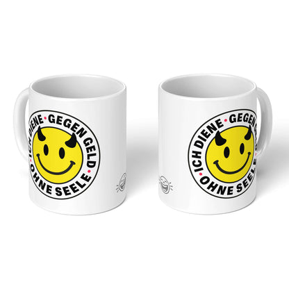 Funny office mugs – side-by-side front and back views of white mug