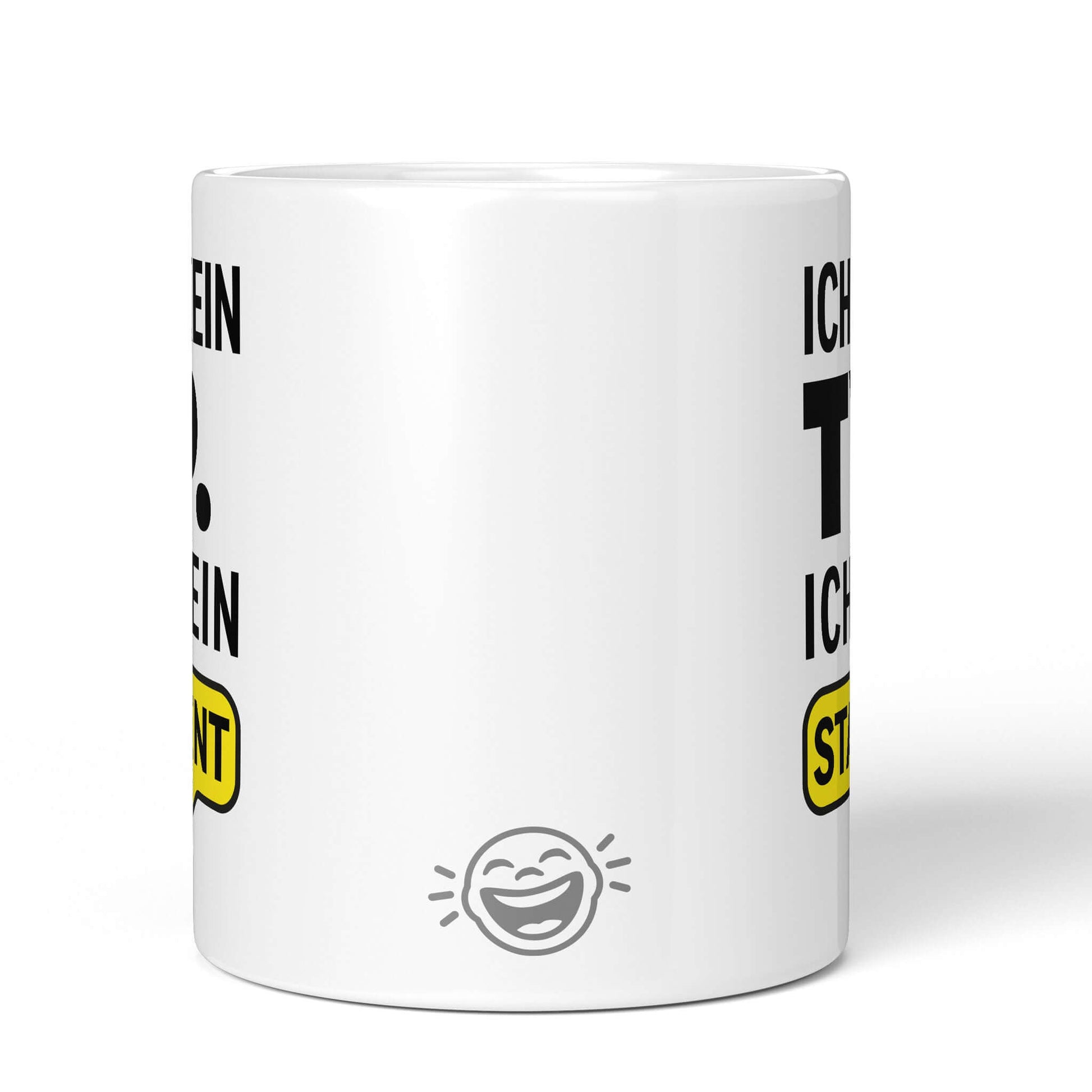 Brüllerware statement mug – back view white mug with laughing face